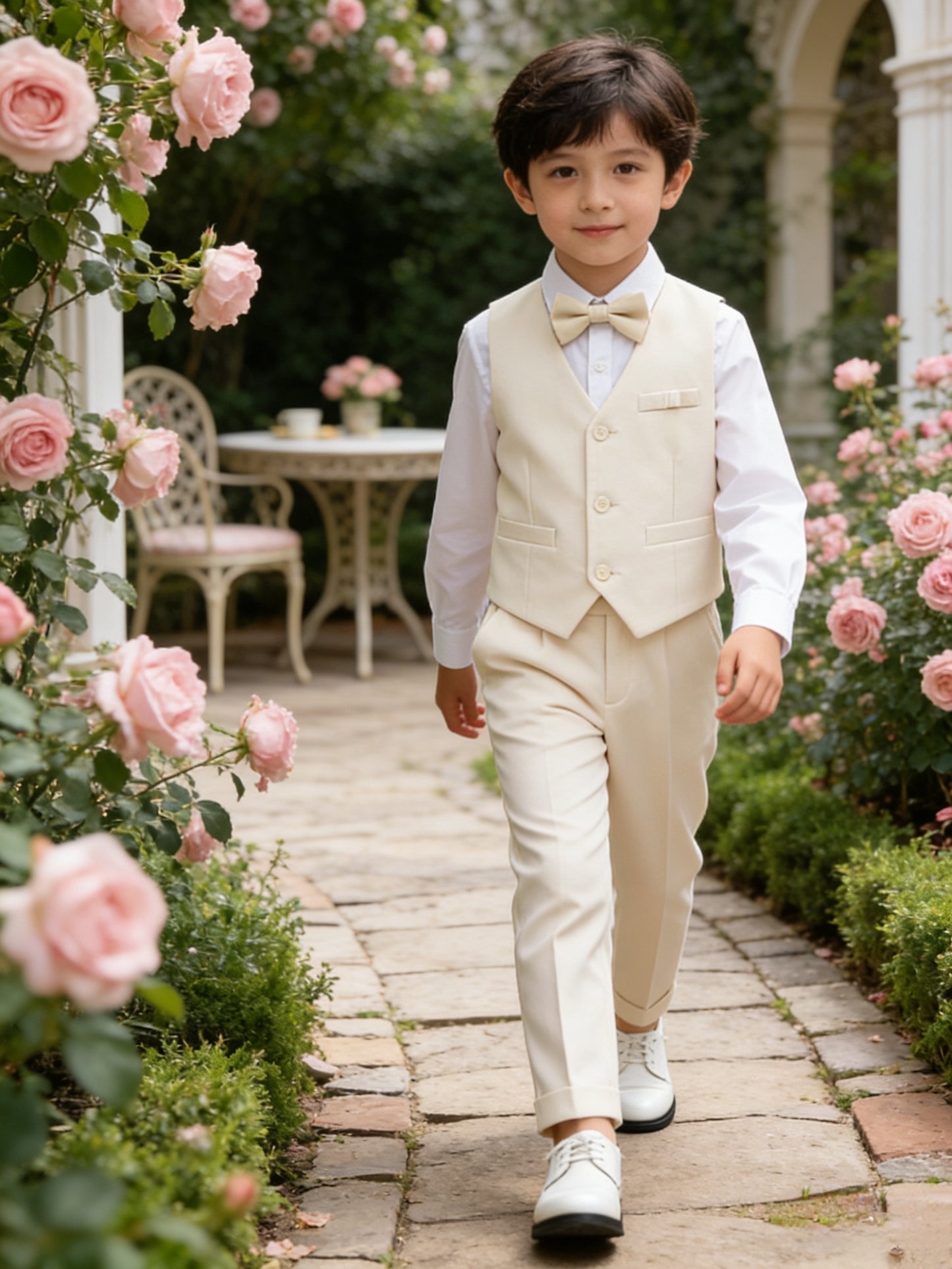 Boys' Formal Vest Set with Bow Tie and Pants, 3pcs Casual Suit