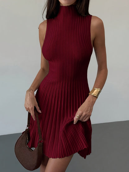 Women’s Minimalist Sleeveless Ribbed A-Line Knit Dress