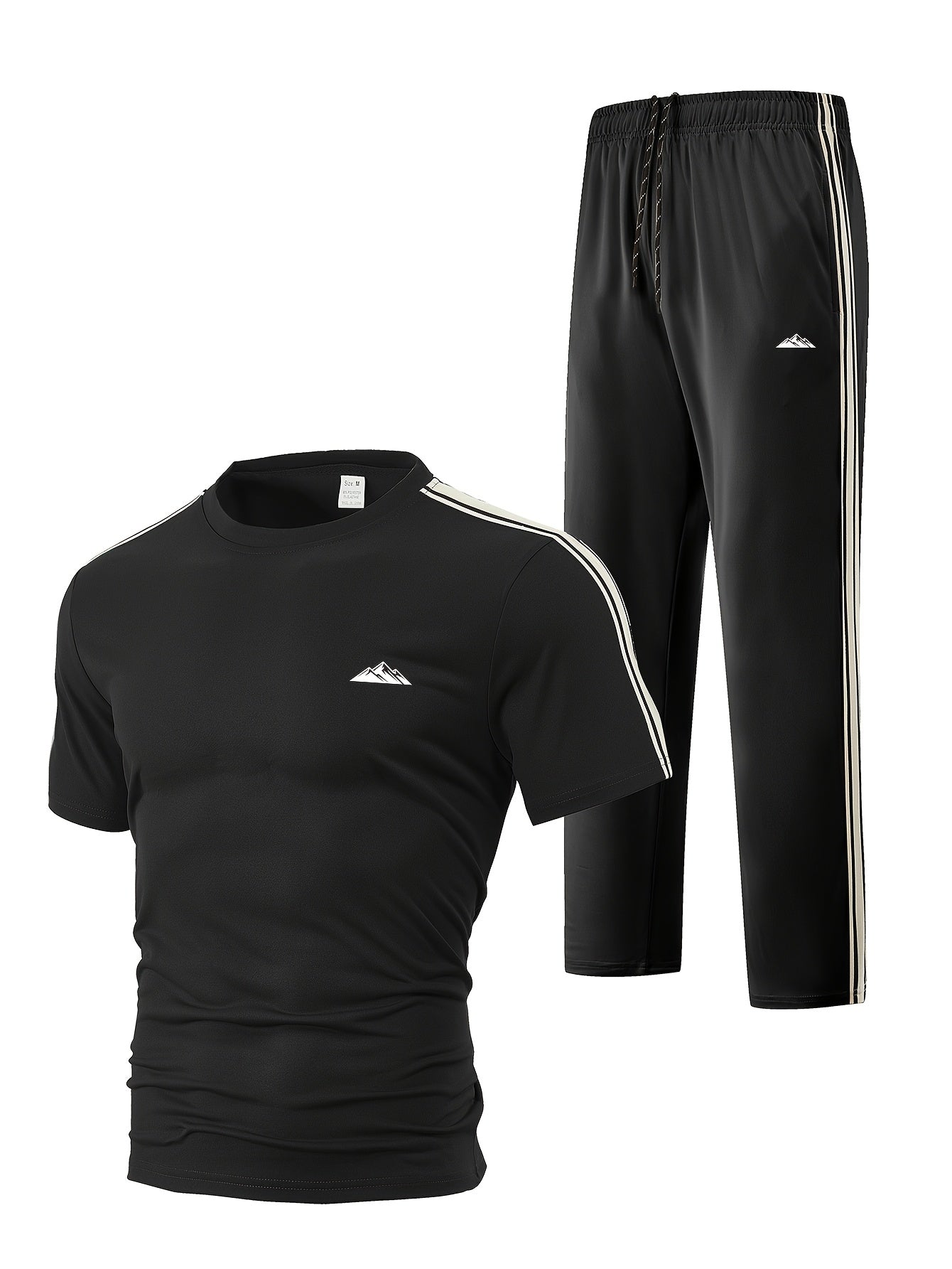Men's Summer Quick-Dry Tracksuit Set with Striped Tee & Sweatpants