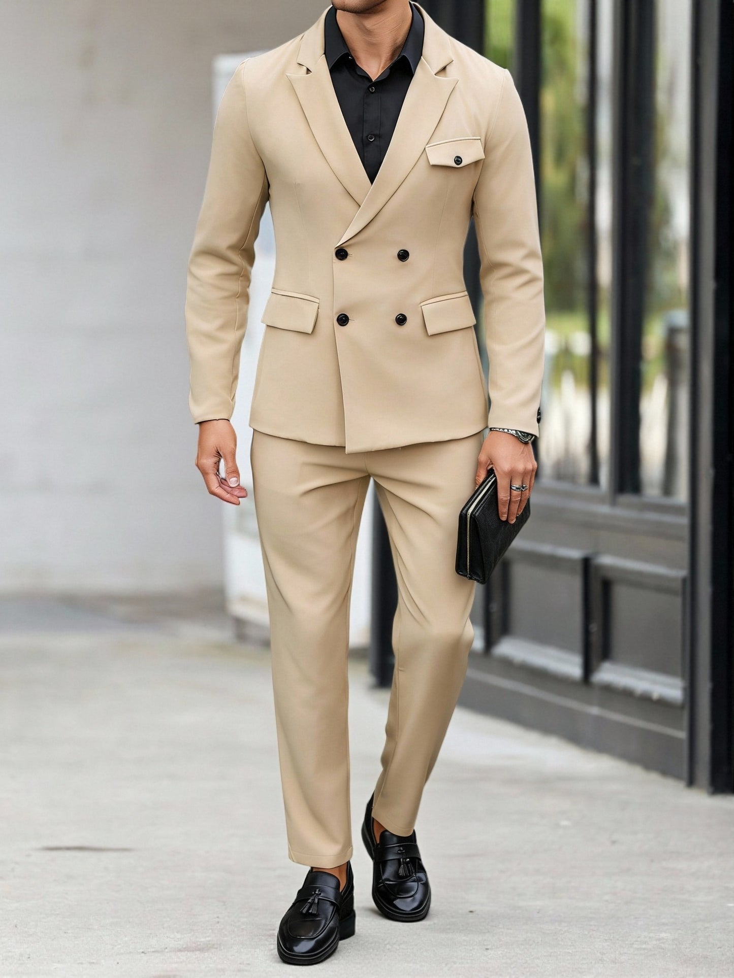 Men's Lapel Collar Casual Suit Set with Trousers