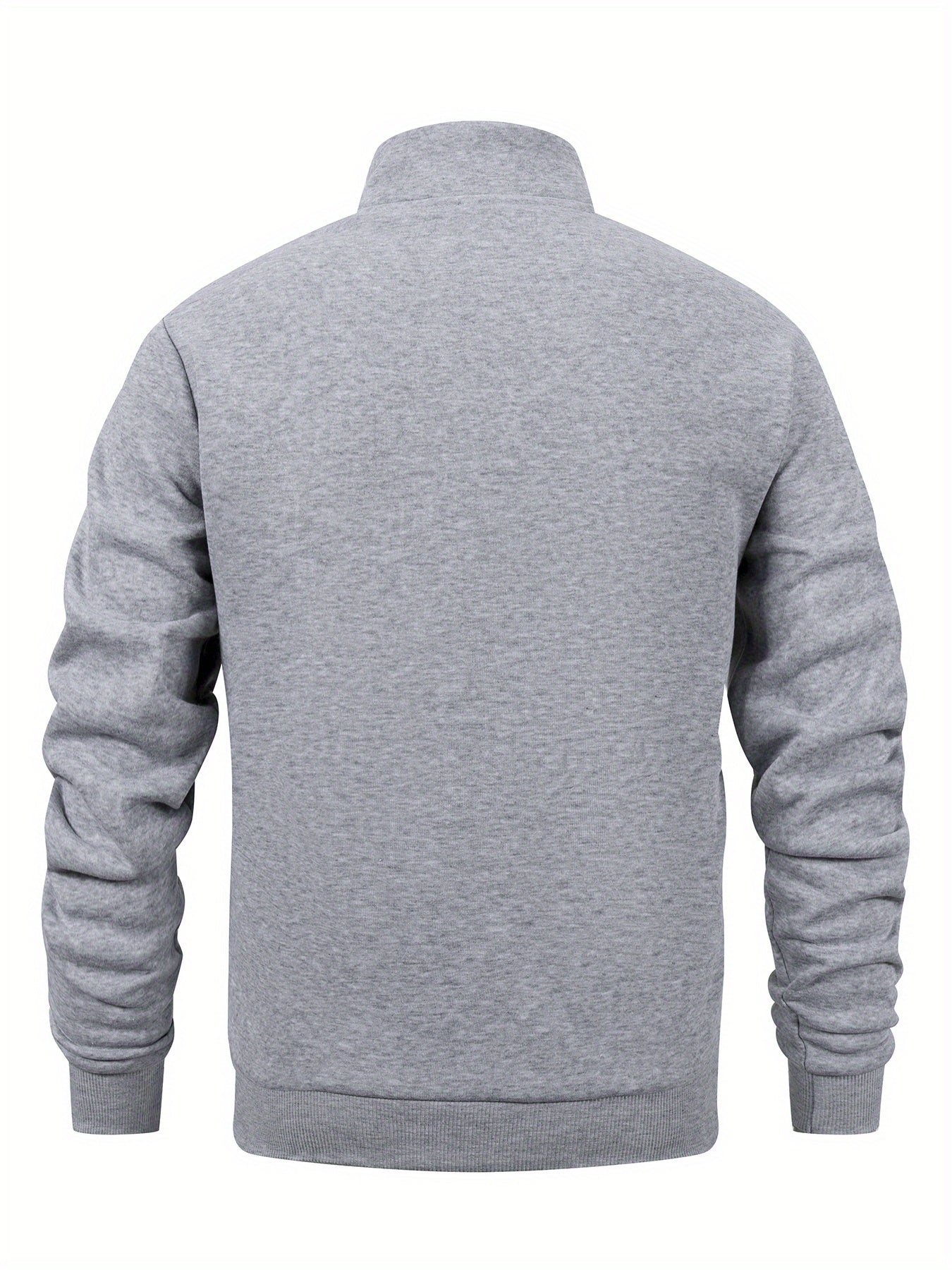 Men's Stand Collar Zip-Up Solid Color Fleece Jacket Long Sleeve Casual Sport Hoodless Coat with Large Side Pockets, Suitable for Daily Wear, Outdoor Activities, Hiking