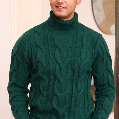 Men's Winter Knit Sweater Thickened Warm High Neck Pullover - Soft Cable Knit Design Solid Color Casual Cold Weather Sweaters for Office & Casual Attire (Regular Fit)