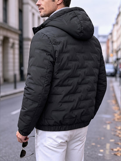 Men's Hooded Padded Jacket with Letter Print for Fall Winter