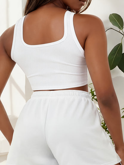 Buttery-Soft Crop Tank & Drawstring Shorts Set for Casual Comfort