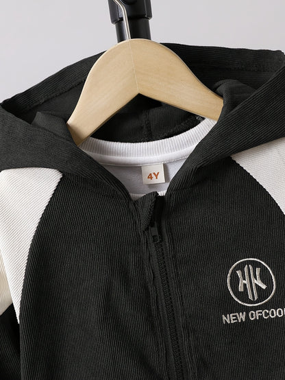 Boys' Casual Hooded Zip-Up Jacket & Pants Set for Spring/Fall - ayq
