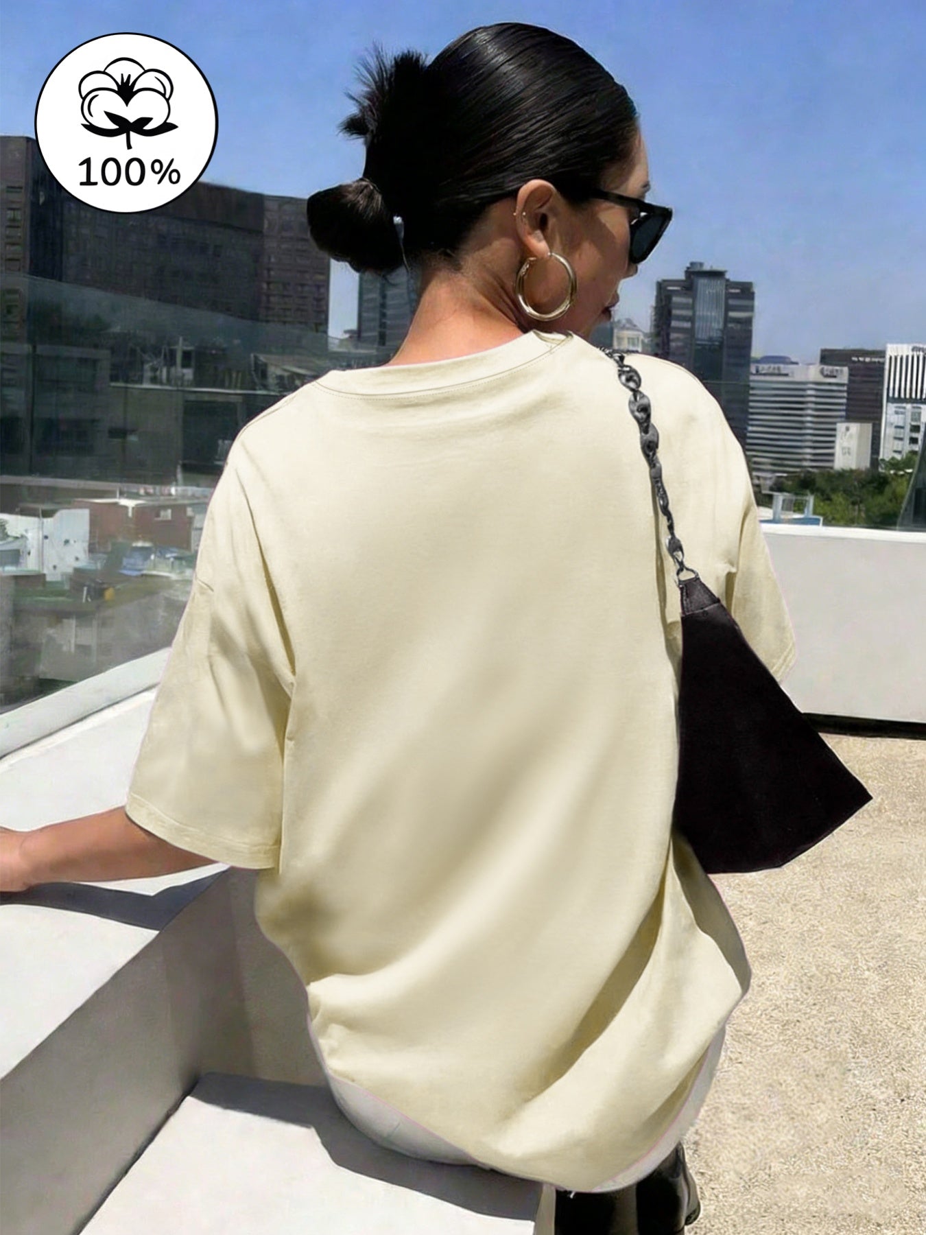 Women's 100% Cotton Short Sleeve Casual T-Shirt with Geometric Print