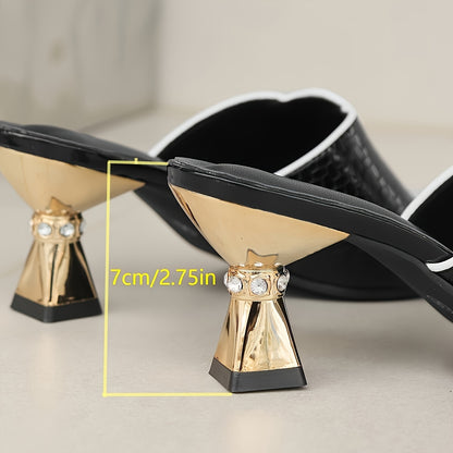 Women's High Heel Slip-On Sandals with Rhinestones for Summer