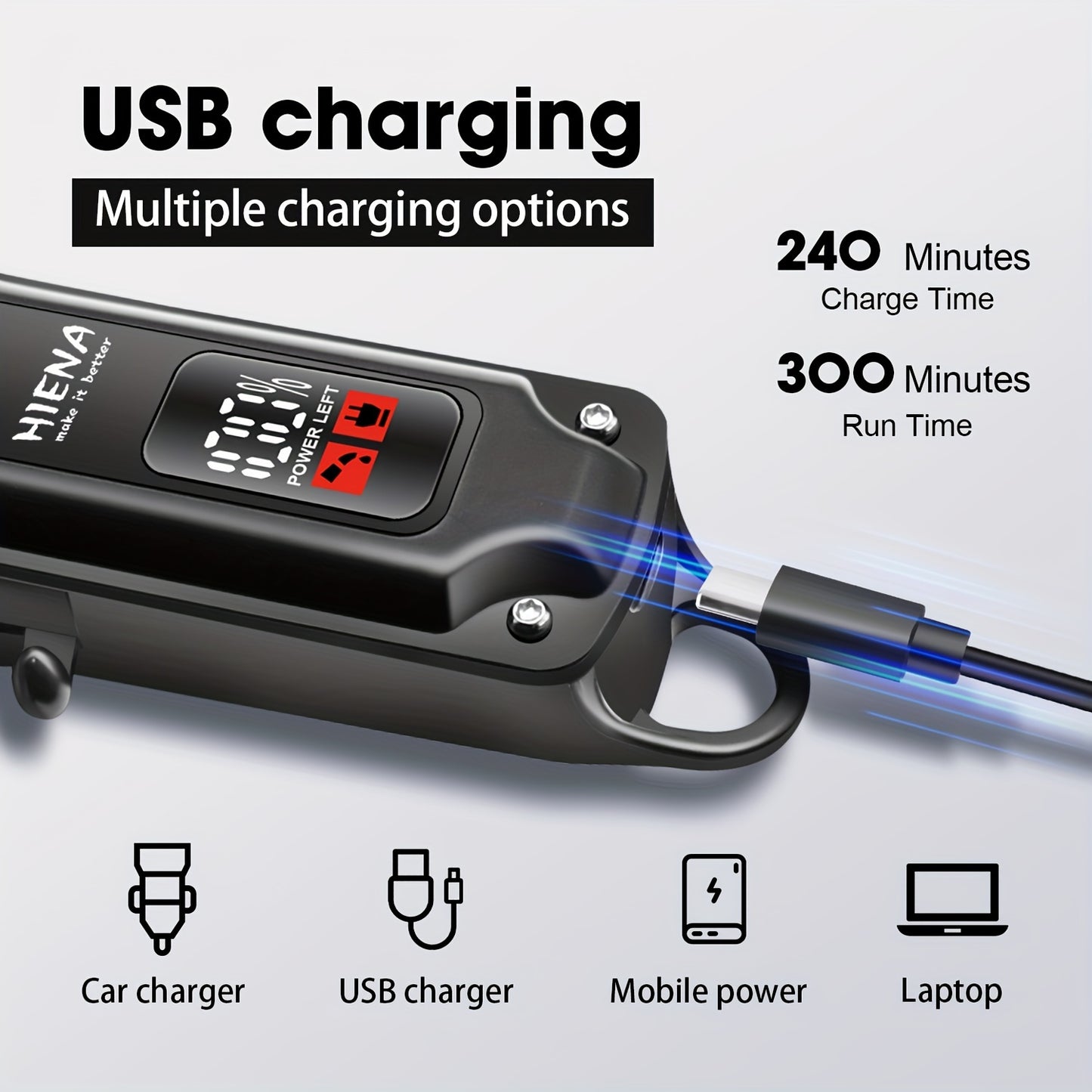 Men'S Professional Electric Digital Hair Clipper | Cordless USB Interface, ABS Plastic Body, Rechargeable Battery, Includes Limit Comb, Ideal for Father'S Day and Holiday Gifts