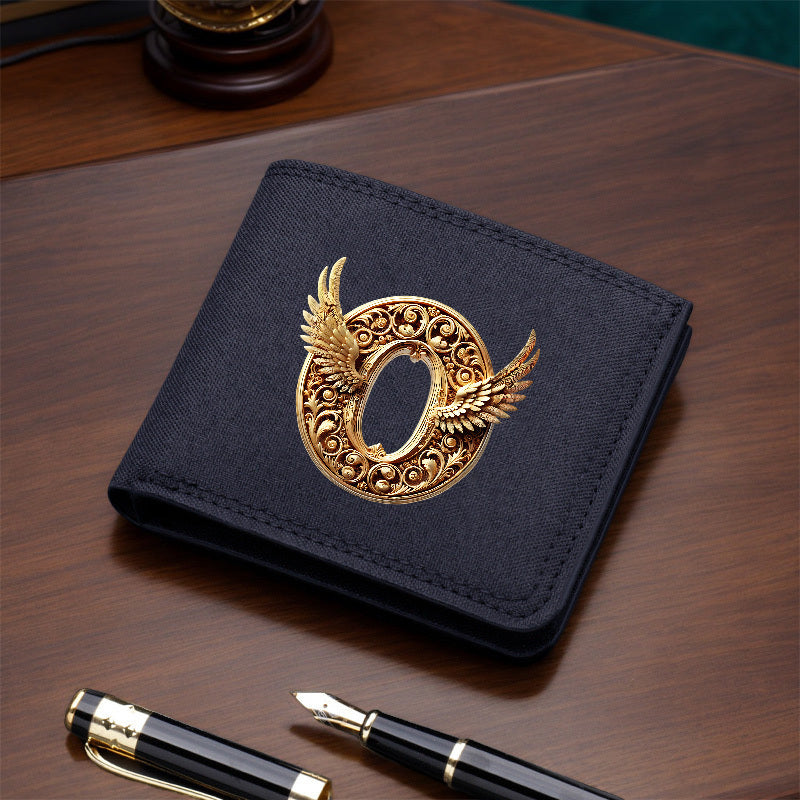 1pc Men's Short Canvas Initial Name Wallet, Zippered Denim Wallet for Men, Plain Ultra-Thin Letter Wallet for Men