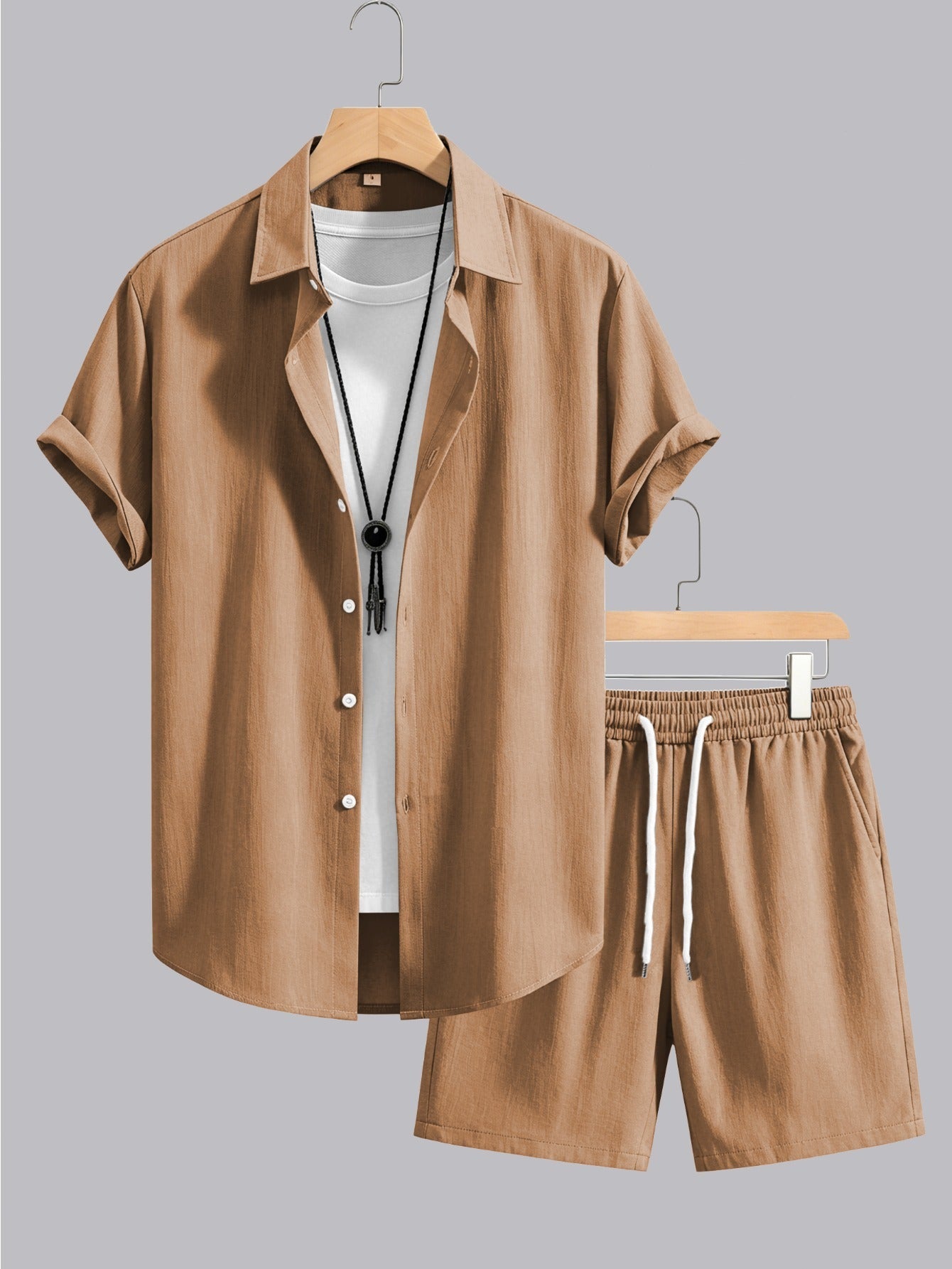 Men's Summer Casual Shirt & Shorts Set - Lightweight, Breathable