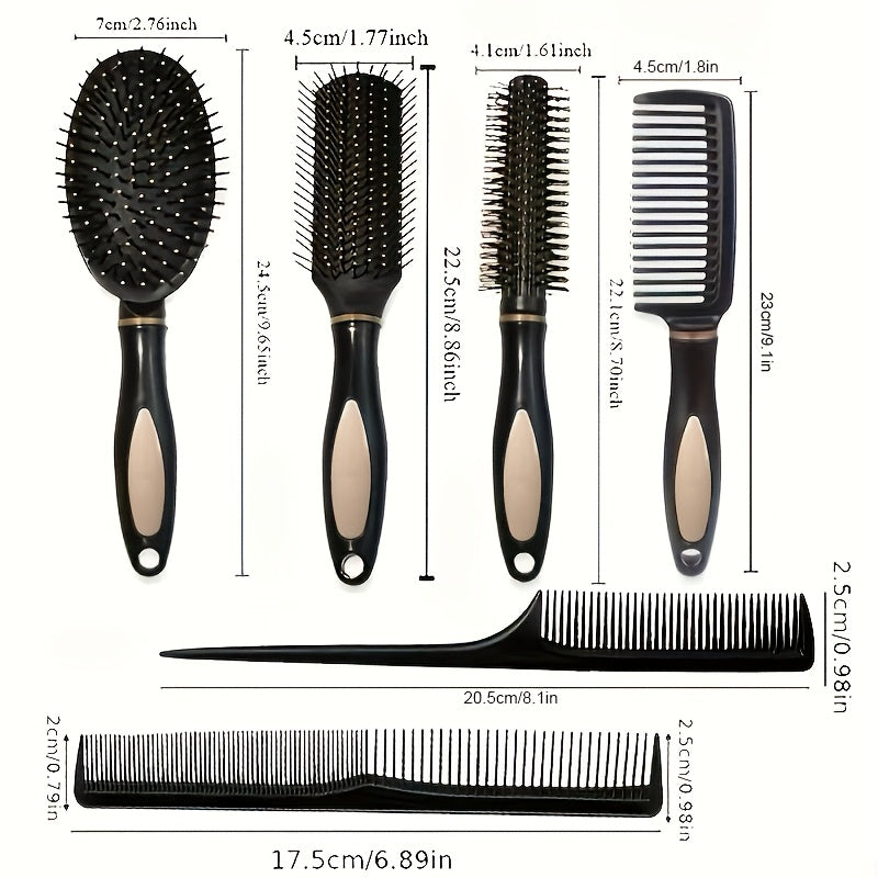 6-Piece Black Hair Styling Tool Set with Ergonomic Handles