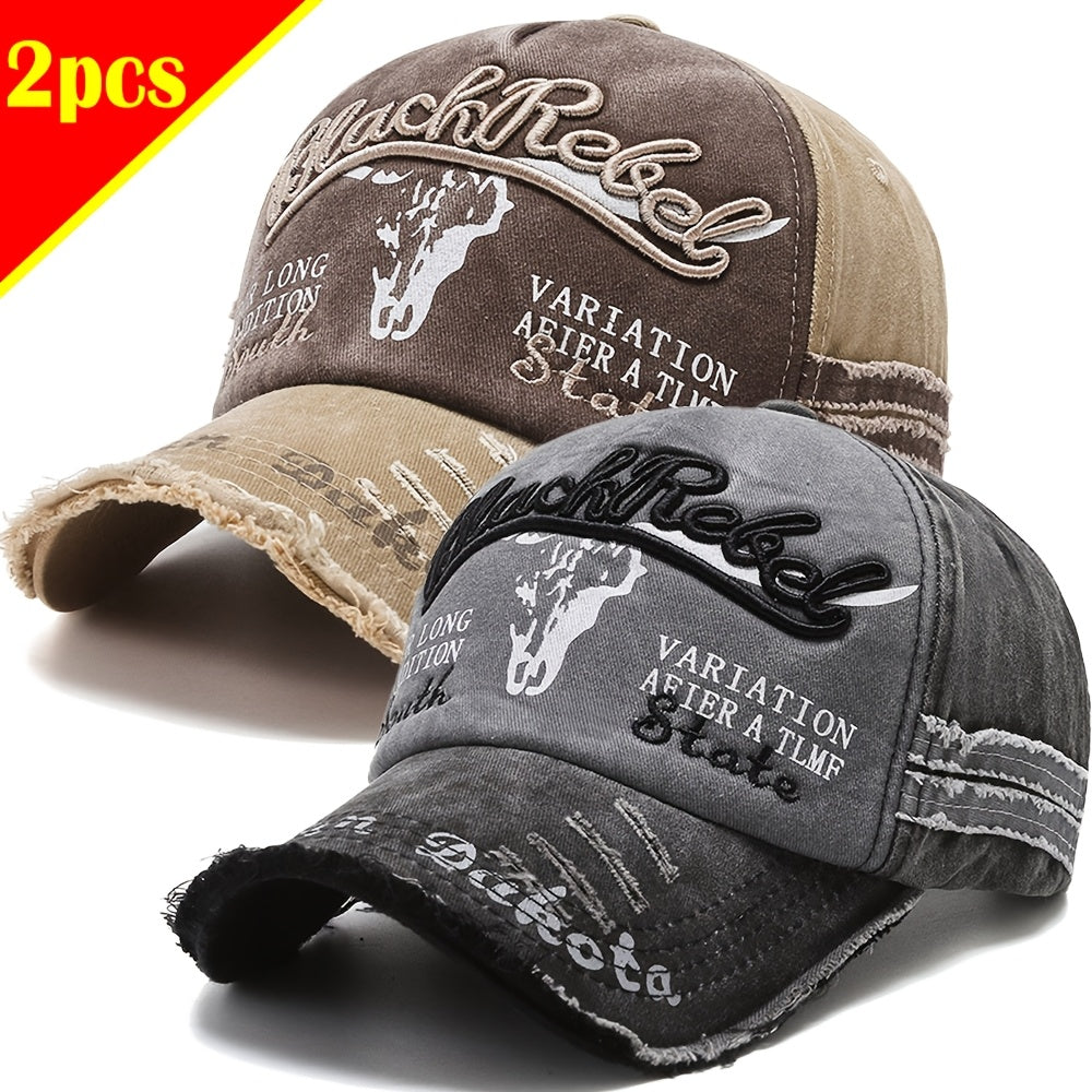 2pcs Vintage Embroidered Baseball Caps for Men and Women