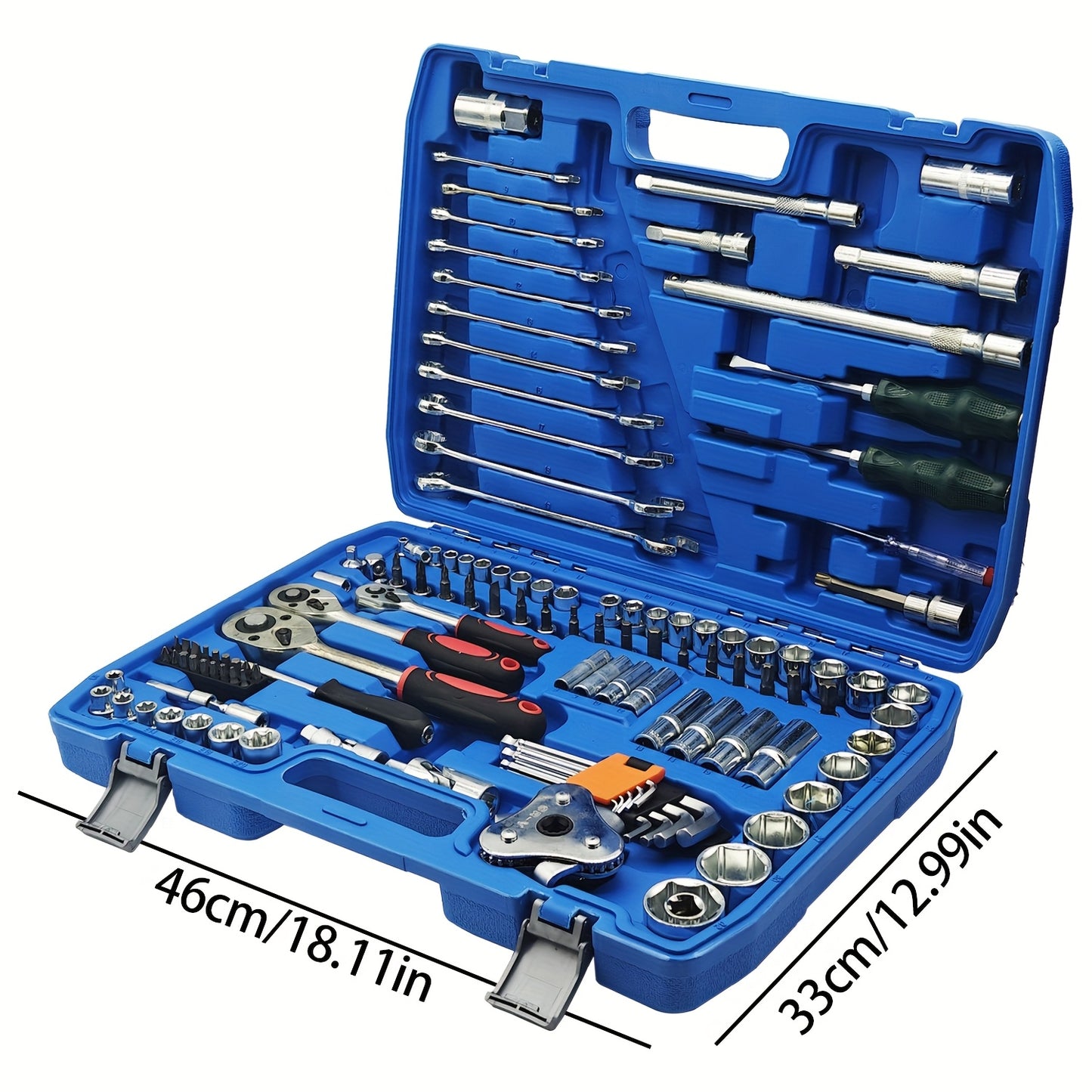 Black 46 and 121pcs of household car repair kit with plastic storage box, motorcycle repair kit, outdoor bicycle emergency bicycle repair tool, including hex wrench, universal joint, screwdriver, extension piece, slider