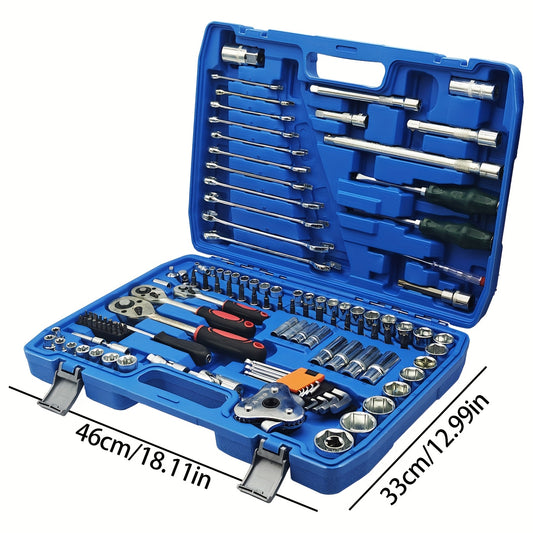 Black 46 and 121pcs of household car repair kit with plastic storage box, motorcycle repair kit, outdoor bicycle emergency bicycle repair tool, including hex wrench, universal joint, screwdriver, extension piece, slider