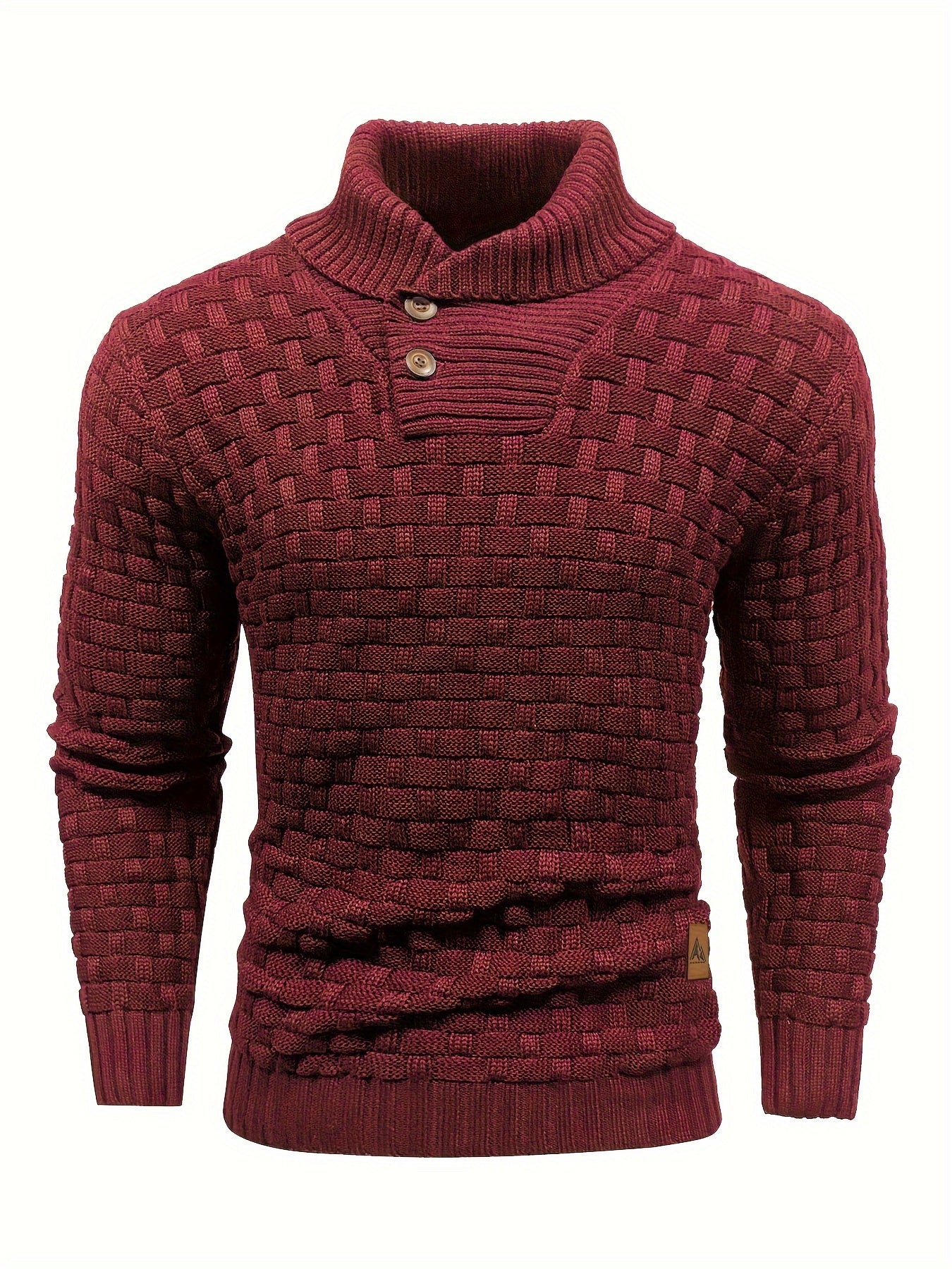 Men's Casual Waffle Pattern High Stretch Sweater, Chic Mature Pullover Sweater For Fall Winter