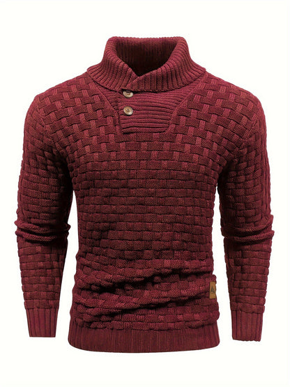 Men's Casual Waffle Pattern High Stretch Sweater, Chic Mature Pullover Sweater For Fall Winter