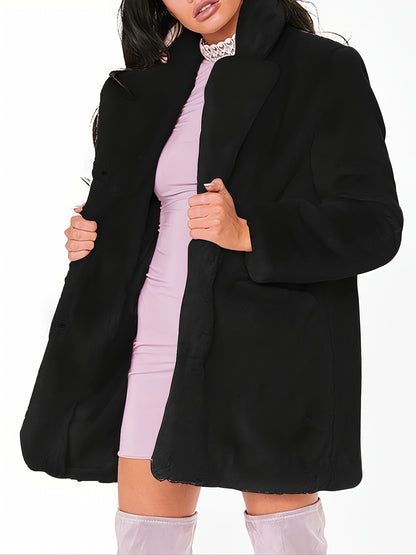 Women'S Elegant Long Coat - Winter Warmth, Chic Formal & Everyday Outerwear with Front Closure, All-Season Luxury Jacket for Cold Weather - Sophisticated Women'S Clothing, Ladies Winter Coats, Cold Weather Apparel, Plush Text