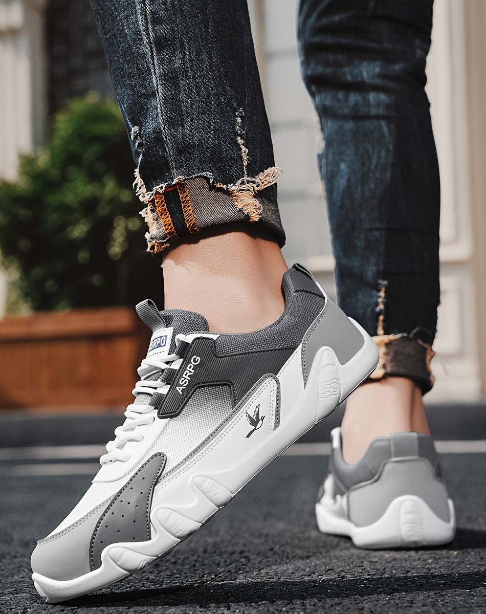 Men's Breathable Low-Top Casual Sneakers - Sporty Lace-Up Walking Shoes with Navy/White/Golden Accents, All-Season Outdoor  Everyday Comfort, Durable Fabric Upper  PVC Sole, Comfortable Footwear, Sleek Shoe Design, Lightwei