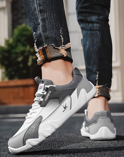 Men's Breathable Low-Top Casual Sneakers - Sporty Lace-Up Walking Shoes with Navy/White/Golden Accents, All-Season Outdoor  Everyday Comfort, Durable Fabric Upper  PVC Sole, Comfortable Footwear, Sleek Shoe Design, Lightwei
