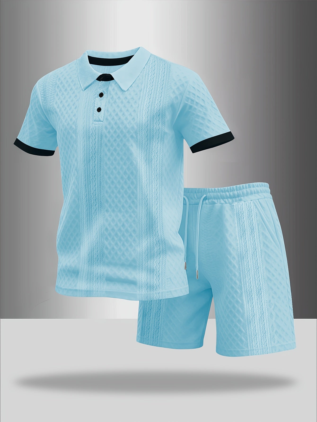Men's Summer Casual Polo Shirt & Shorts Set with Geometric Print