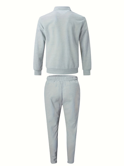 Men's Spring Waffle Knit Sportswear Set, European and American Style Casual Outfit
