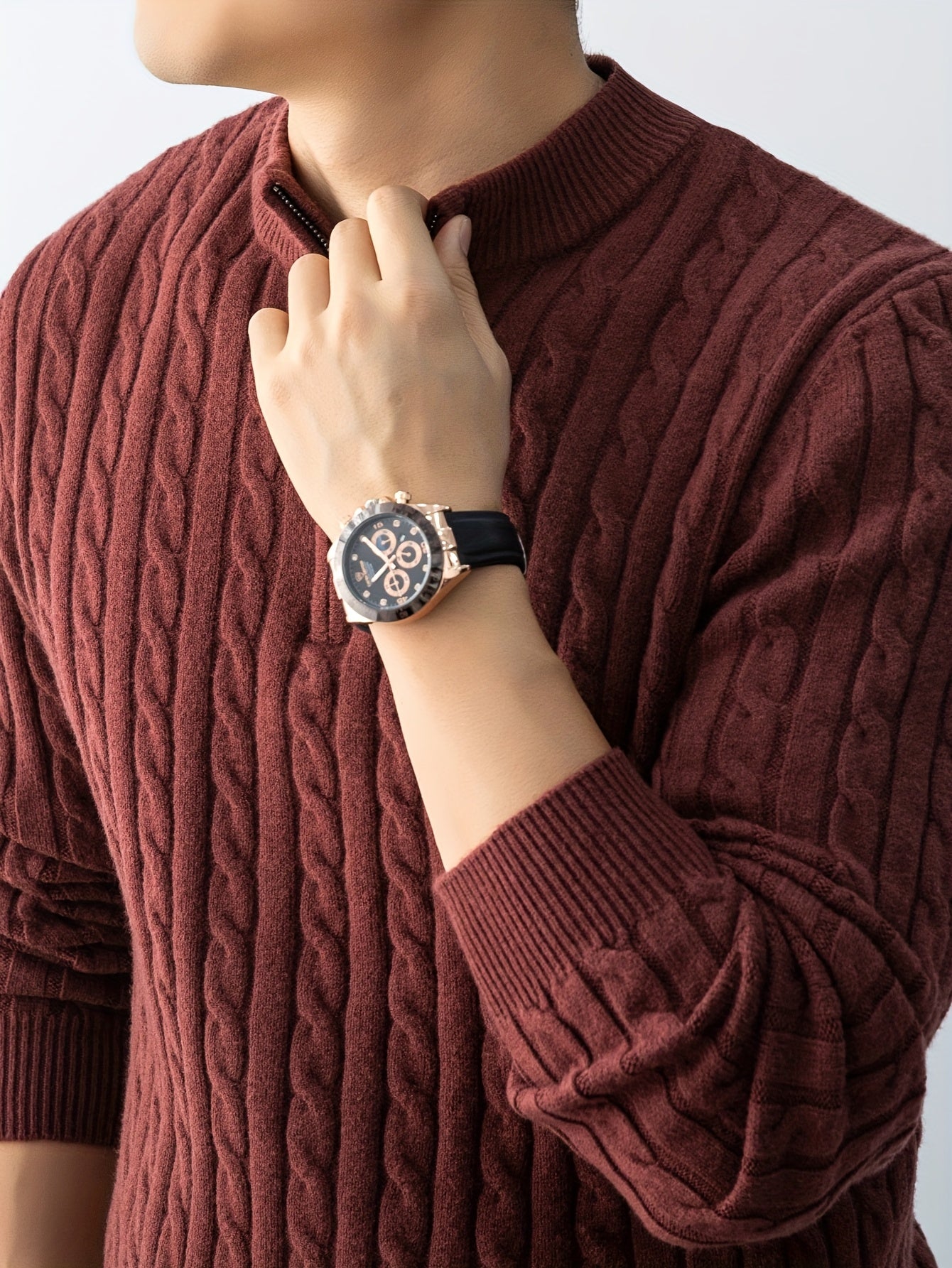 New Men'S Christmas Gift: a Thick, Warm, And Cold-Resistant Knitted Sweater with a Cable-Knit Design And a Zippered Collar, Suitable for Both Layering And Wearing Alone, Perfect for Casual And Versatile Outfits