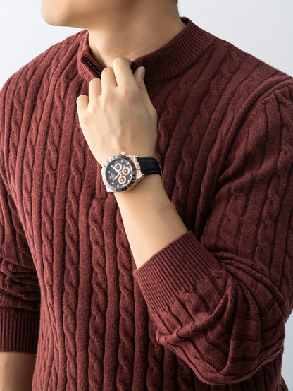 Men's Autumn Winter Zip Collar Pullover Sweater with Velvet