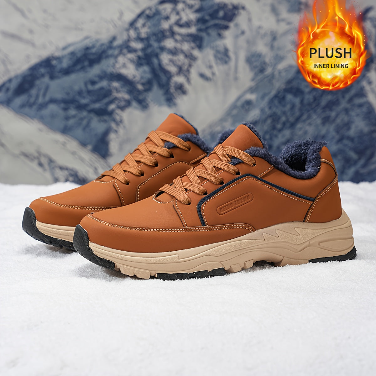 Men'S Low-Top Winter Hiking Boots - Thickened Warm Lining, Anti-Slip TPR/EVA Sole, Geometric Pattern, Faux Cover Upper, Round Toe & Lace-Up Closure for Outdoor, Streetwear, Casual - Autumn/Winter, Hiking Boots, Outdoor Footwe