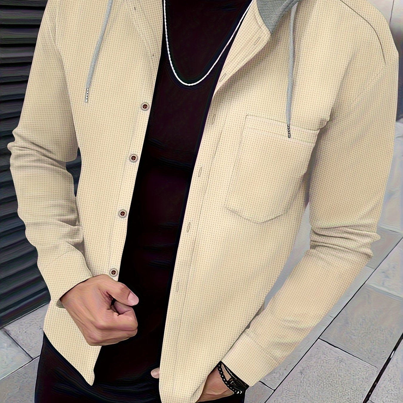 Men's Casual Hooded Jacket - Soft, Breathable Polyester with Button-Up Design & Pockets | Perfect for Spring, Fall & Outdoor Activities, Long Sleeve, Fashion, Daily, Leisure Style, Conventional Version