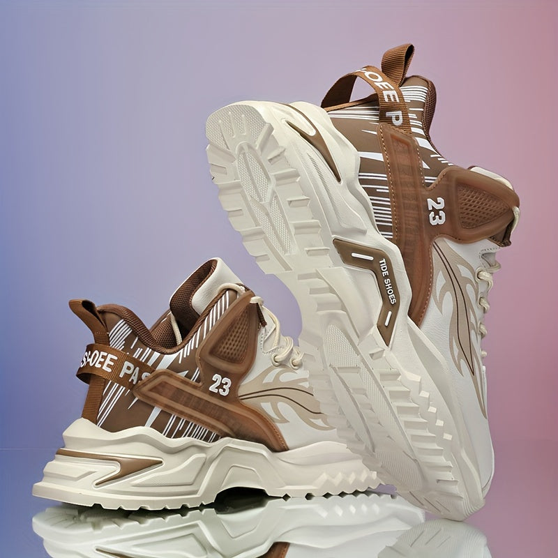 Men's Sports Casual Shoes Spring/Summer New Thick-Soled Anti-Slip PU Running Shoes Fashionable Versatile Outdoor Travel Shoes