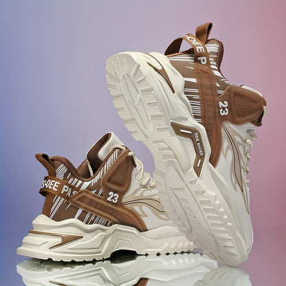 Men's Sports Casual Shoes Spring/Summer New Thick-Soled Anti-Slip PU Running Shoes Fashionable Versatile Outdoor Travel Shoes