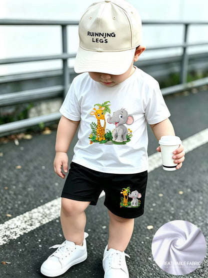 Summer Quick-Dry Shorts & Tee Set for Baby Boys, Jungle Print - ayq