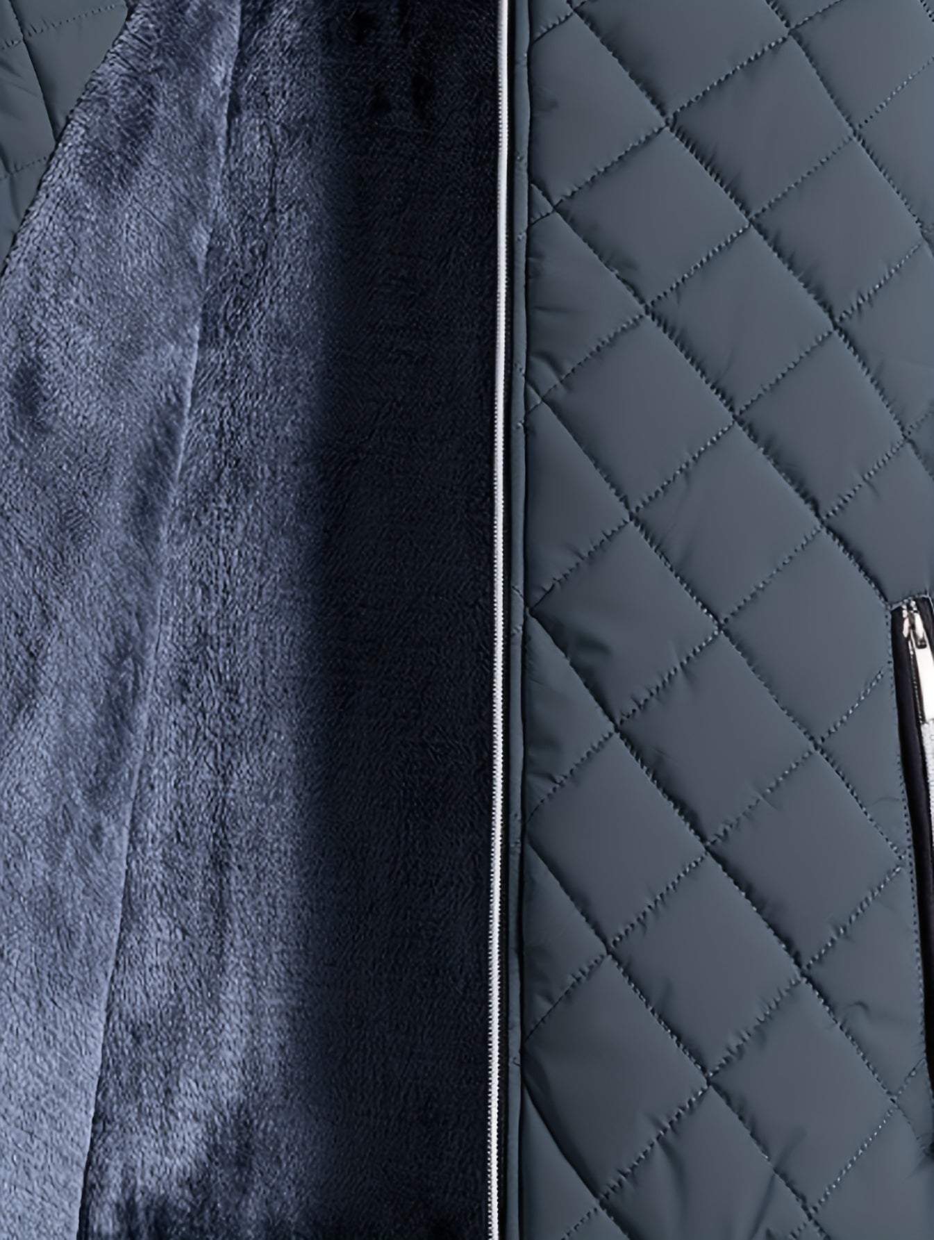 Men'S Diamond Pattern Fleece-Lined Jacket | Casual Stand Collar Warm Coat with Zipper Closure for Autumn and Winter