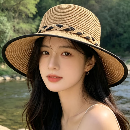 Women’s Lightweight Papyrus Sun Hat with Black Bow - Summer Beach