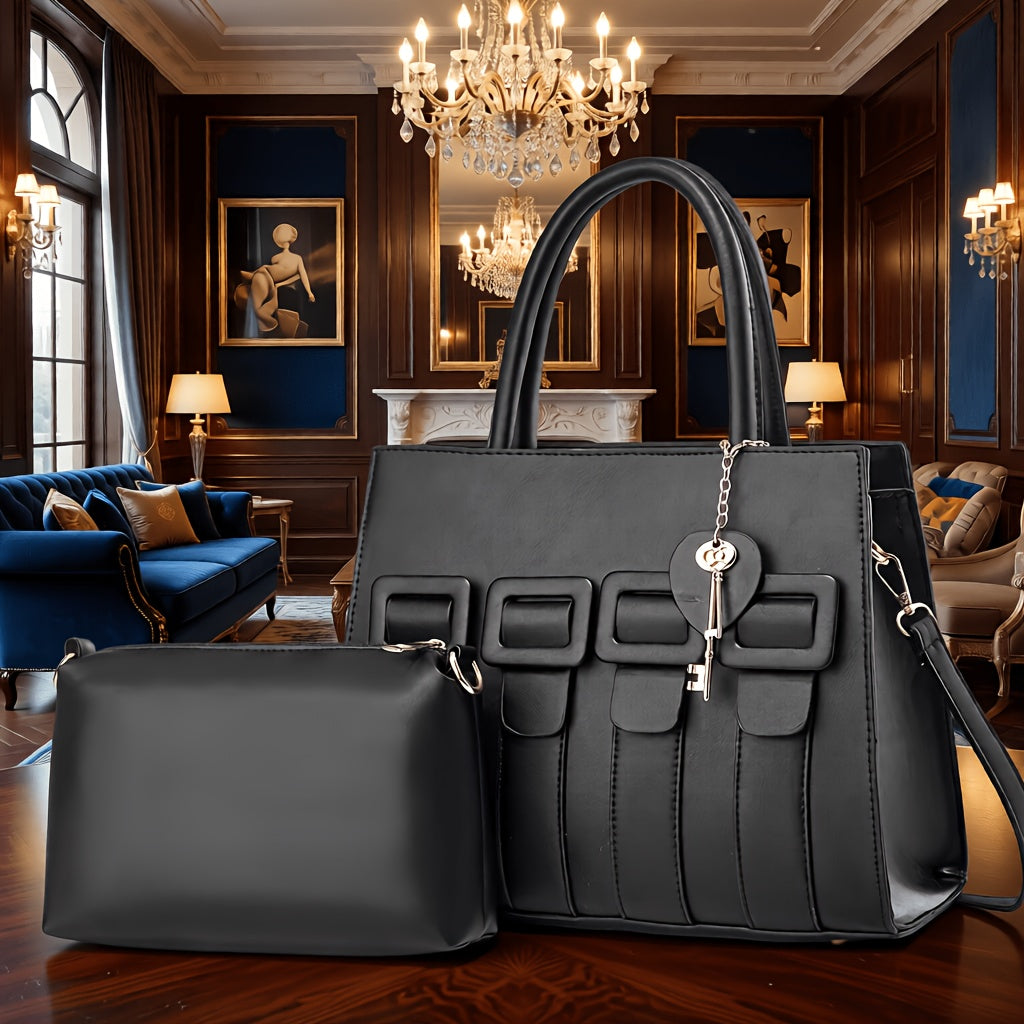Women’s Faux Leather 2-Piece Bag Set - Crossbody & Tote