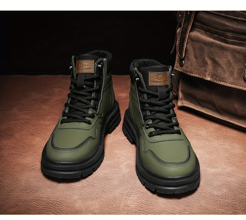 Men's Trendy Solid Ankle Boots, Comfy Non Slip Lace Up Durable Shoes for Men's Outdoor Activities