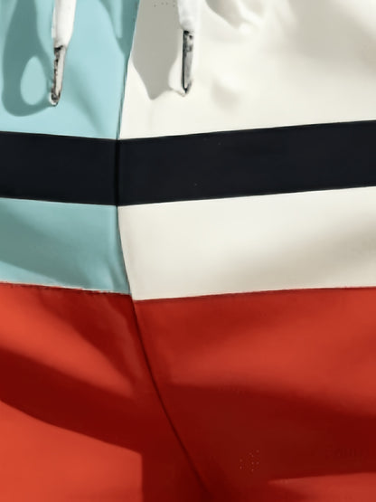 Men's Lightweight Polyester Beach Shorts with Color Block Design