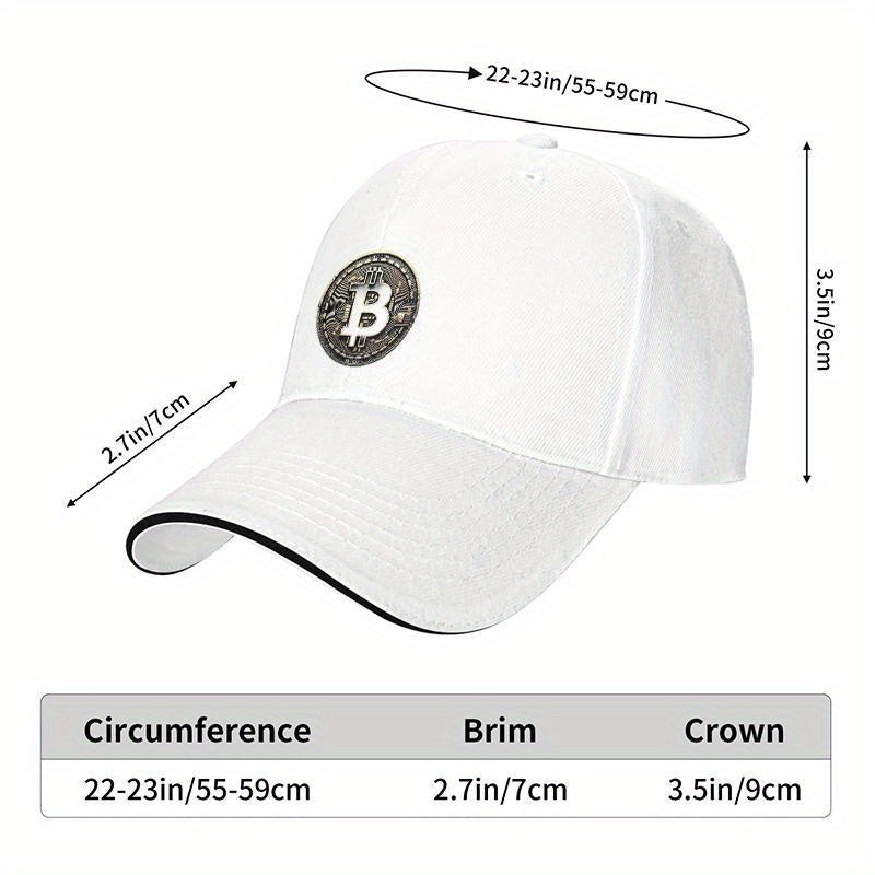[Adventure Ready] Adjustable Bitcoin Logo Baseball Cap - Lightweight, Soft Polyester Dad Hat with White Accents, Ideal for Outdoor Activities, Fit, Outdoor Headwear | Sleek Cap Design | Durable Headgear