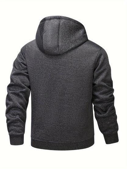1pc Men'S Casual Style Hooded Jacket, Thick Fleece Lined, Warm