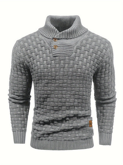 Men's Casual Waffle Pattern High Stretch Sweater, Chic Mature Pullover Sweater For Fall Winter