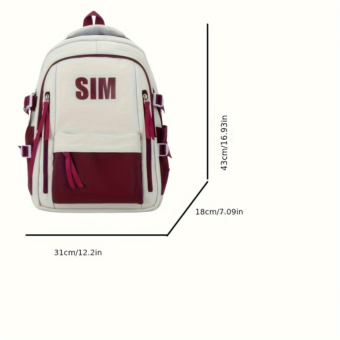 Stylish Unisex Nylon Backpack - Durable Casual Travel  School Bag with Adjustable Straps, White  Blue Design, Lightweight and Spacious for Everyday Use, School Backpack   Contrast Strap Design   Polyester Lined, Travel Back