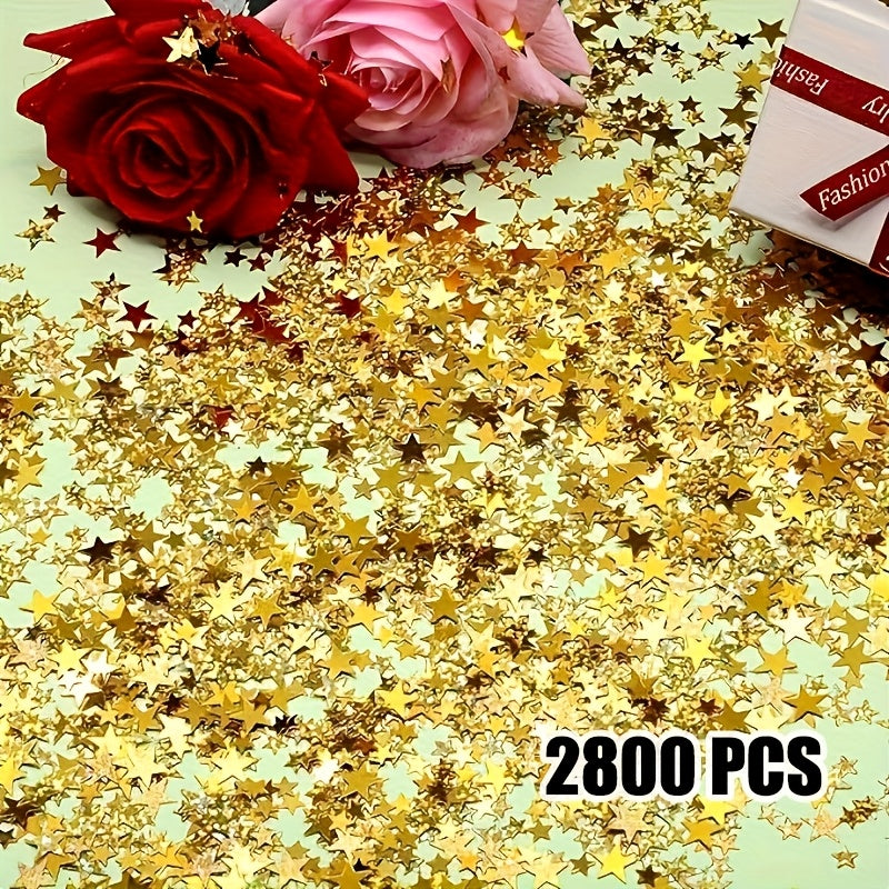 1200/2800pcs Sparkling Star-Shaped Confetti - Golden & Rose Golden Plastic Party Decorations for Halloween, Christmas, Weddings, Birthdays, Graduations, and Holiday Celebrations, Festive Table Decorations, Celebration Accesso