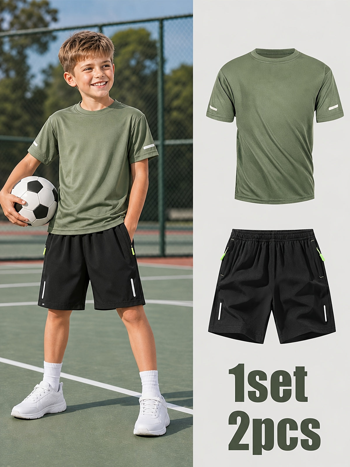 Boys' Quick-Dry Summer Shirt & Shorts Set with Reflective Strips