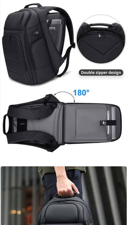 FENRUIEN Men'S Large Capacity Expandable Backpack with USB Charging, 39.62cm Laptop Bag, Durable Oxford Fabric, Multiple Compartments for Travel and Business Use, Travel Backpack   Minimalist Backpack   Durable Zippers, Lapto