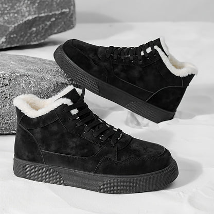 Men's Winter Warm Mid-Top Sneakers - Heavy-Duty Insulated Ankle Shoes with Thick Traction PVC Sole, Upper & Grey/White Beige Lining for Outdoor, Hiking, Skateboarding & Casual (Cold Weather) - Lace-Up Boots, Shoes For Men