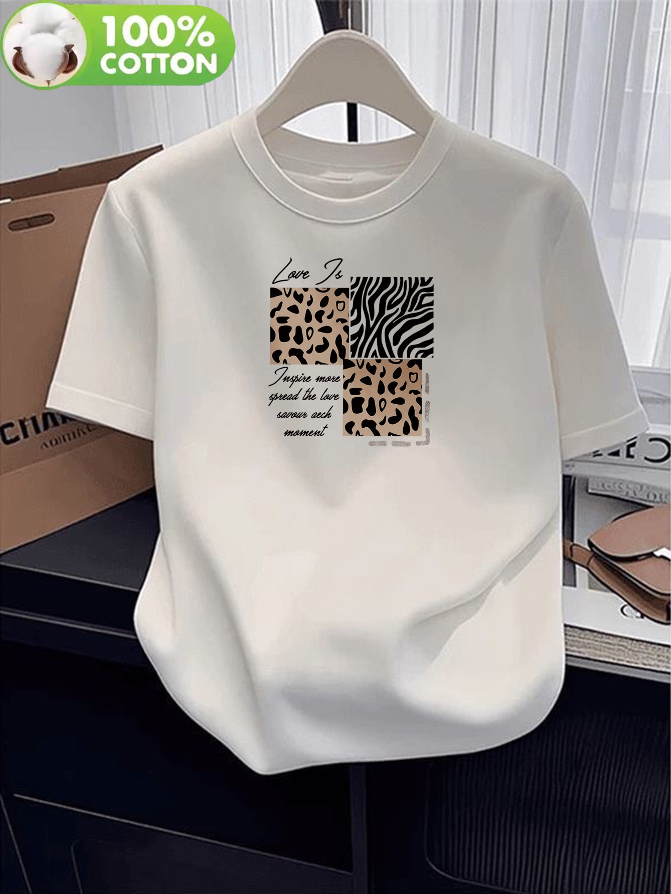 Women’s Casual Cotton T-Shirt with Leopard & Zebra Prints