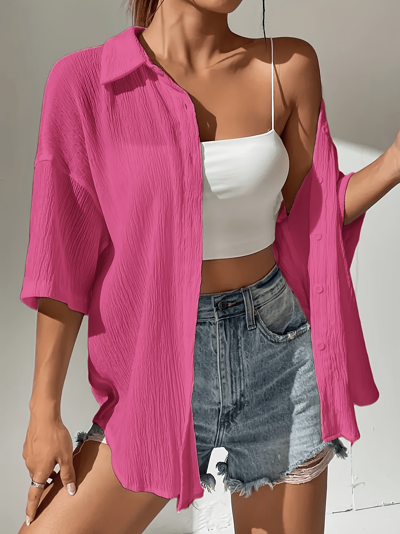 Women's Casual Solid Color Short Sleeve Polo Shirt for Summer