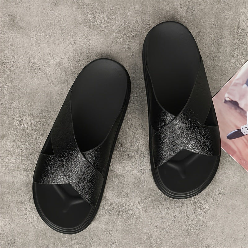 Men's Casual Slides with Soft PU Sole and Microfiber Upper