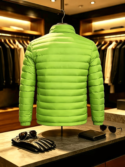 Men's Lightweight Quilted Zip-Up Jacket with Stand Collar