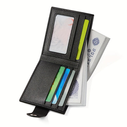 Men's & Unisex Compact Wallet with Snap & Clip Closure - PU Short Billfold, Cash/Credit Card Holder & ID for Travel, Everyday Carry - Minimalist Money Clip for -the- (No-Wash Care)